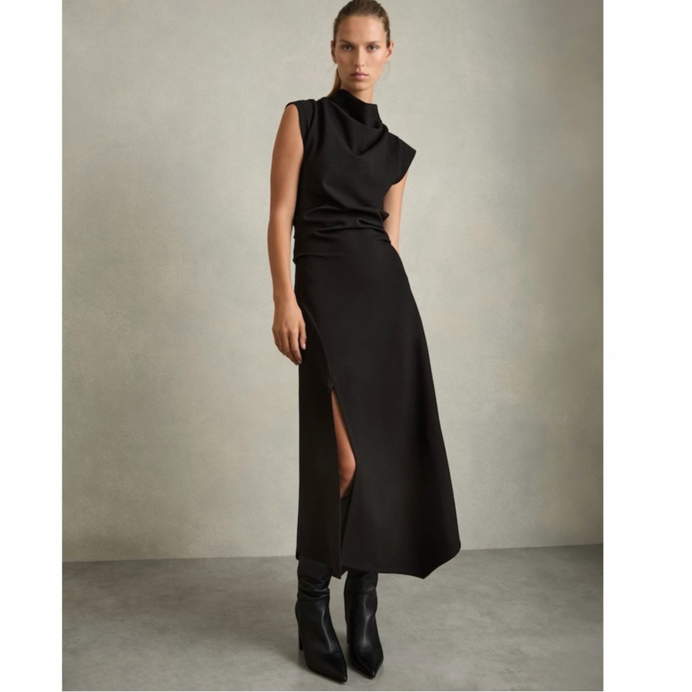 Reiss Harlan Twill Dress with High Slit